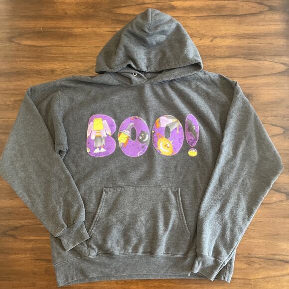 UPCYCLED Halloween “Boo!” Hooded Hanes Sweatshirt Fallcore Whimsy Fairy Cute - Picture 1 of 7